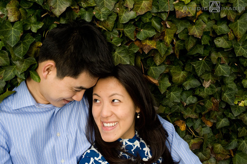 engaged couple against the ivy during their Princeton University engagement session
