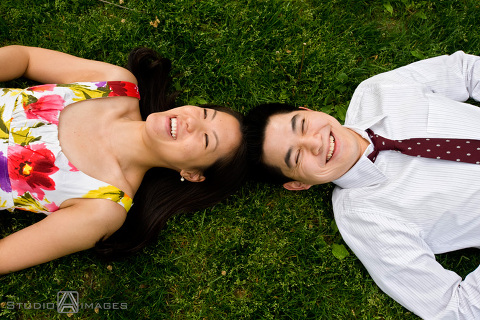 engaged couple laughing during their Princeton University engagement session