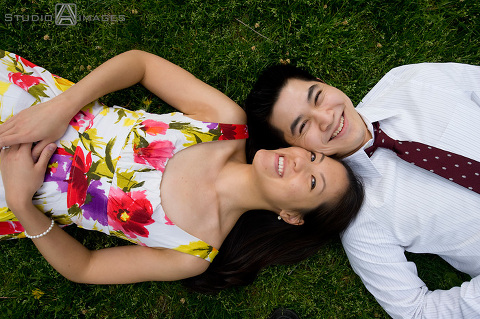 engaged couple laughing during their Princeton University engagement session