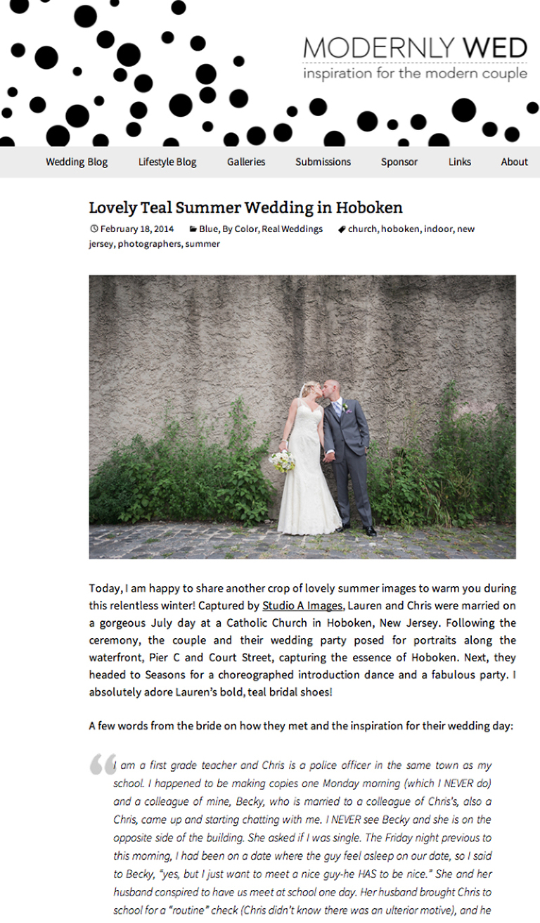 Wedding Featured on Modernly Wed | Hoboken Wedding Photos | New Jersey Wedding Photographer