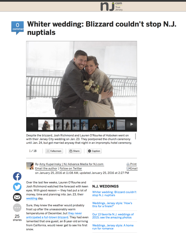 blizzard wedding, winter storm jonas, snowy wedding