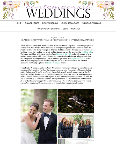 Wedding Featured on Contemporary Weddings | Morristown Wedding Photos | New Jersey Wedding Photographer