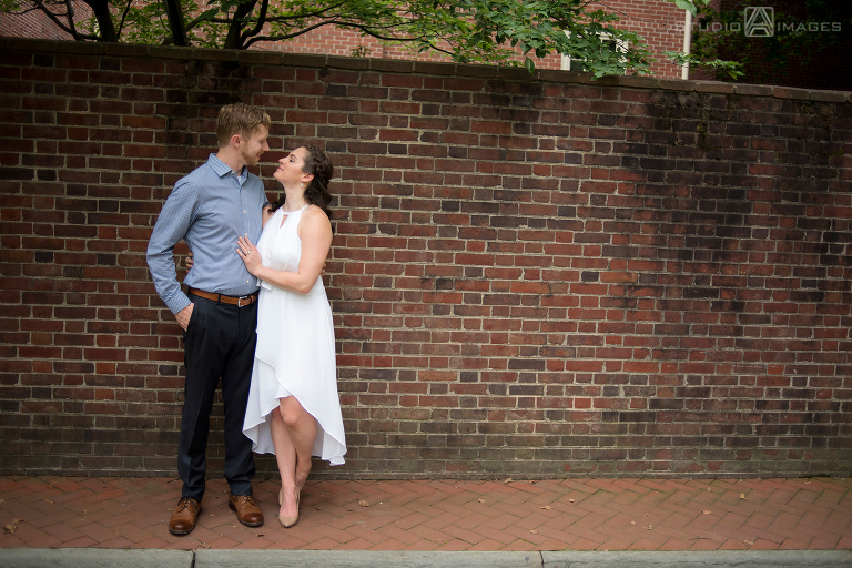 couple Old City in Philadelphia for their engagement photos