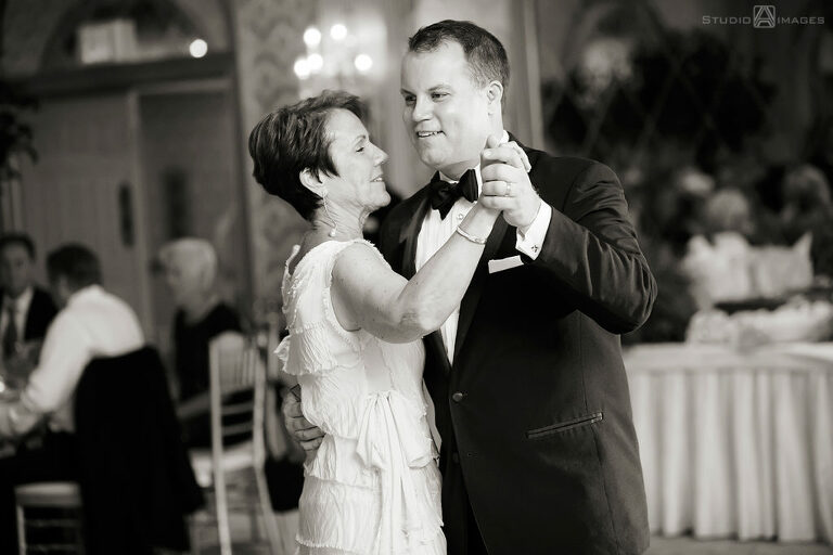 groom and his mom dancing during the wedding reception at The Madison Hotel in Morristown wedding