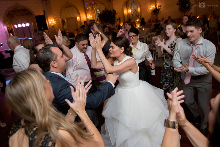 bride and groom dancing during the wedding reception at The Madison Hotel in Morristown wedding