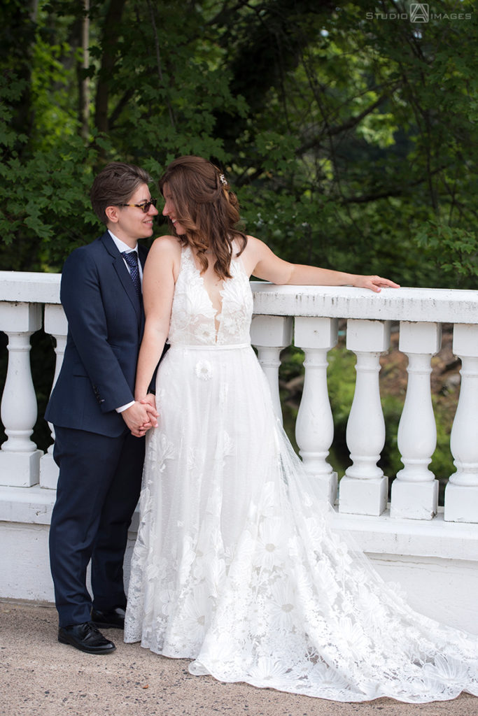 Brides on their wedding day at their Book Inspired Wedding Photos | Book Themed Wedding Photos | The Rockleigh wedding photos | LGBTQ wedding