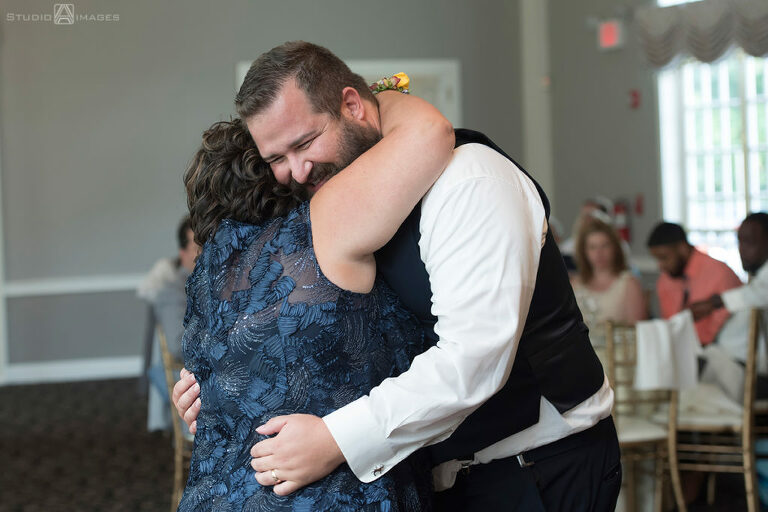 groom and mother's first dance during their wedding reception at Pen Ryn Estate | Pen Ryn Estate Wedding Photos | Bucks County Wedding Photographer