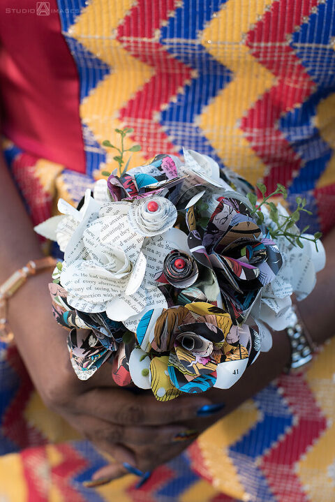 brides in Nigerian-inspired outfits on their wedding day in Brooklyn.  LGBTQ wedding 