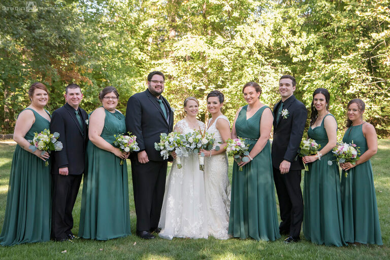 brides and wedding party on their wedding day at Grain House in Basking Ridge. LGBTQ wedding 