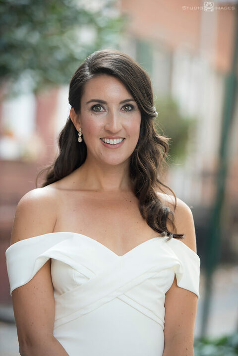 bride on their wedding day in the West Village, NYC before their wedding at Little Owl Townhouse