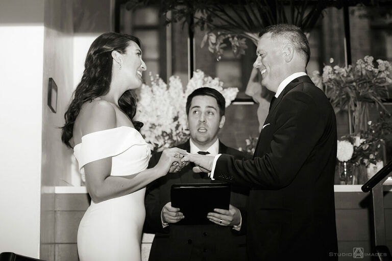 bride and groom during their wedding ceremony at Little Owl Townhouse, NYC