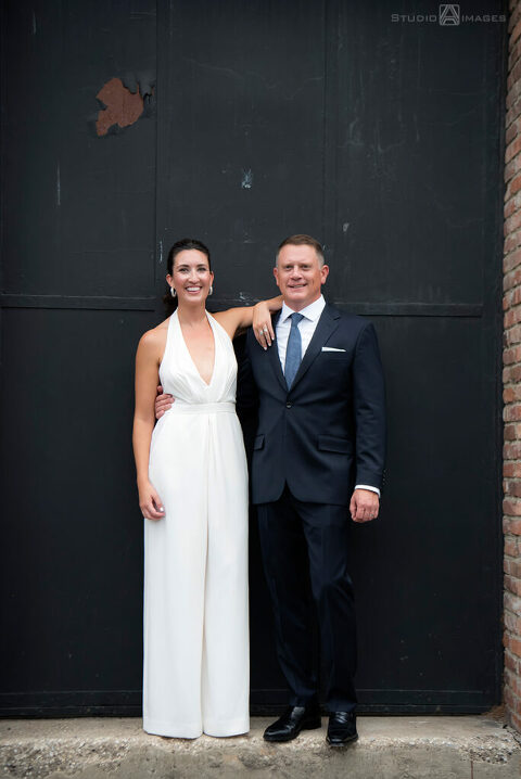 bride and groom on their wedding day in the Hoboken before their wedding reception at Kolo Klub