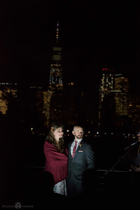bride and groom during their wedding ceremony at Liberty House in Jersey City