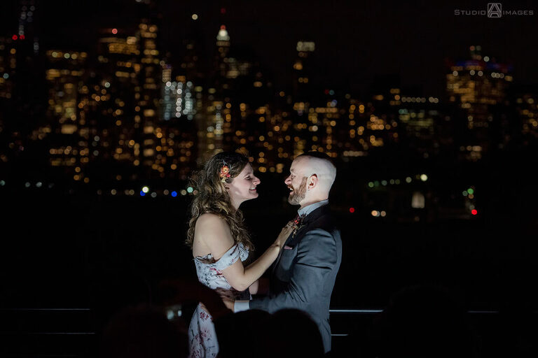 bride and groom during their wedding ceremony at Liberty House in Jersey City