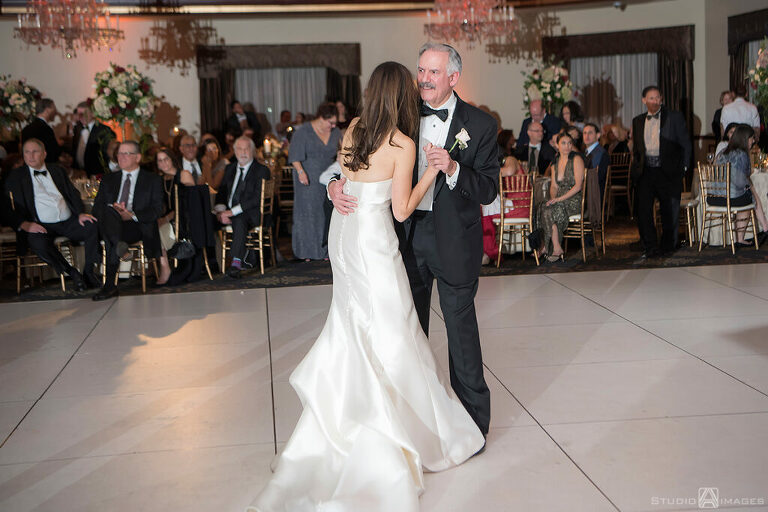 bride and father dancing at wedding reception at Temple Emanu-El of Closter