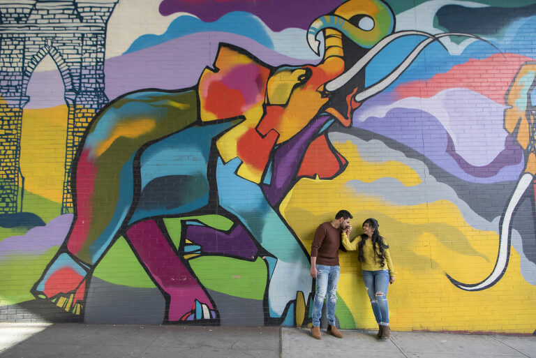 DUMBO Pre-Engagement Photo Session with street art in Brooklyn