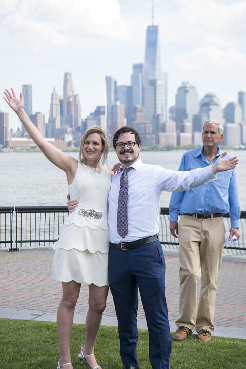 Socially distanced micro wedding ceremony on Pier A in Hoboken