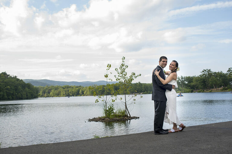 bride and groom on their wedding day at Bear Mountain in Hudson Valley