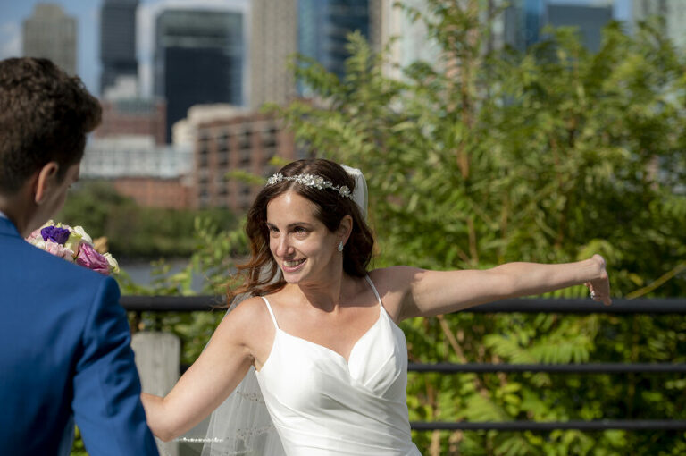 bride and groom first look on their wedding day at Liberty House in Jersey City