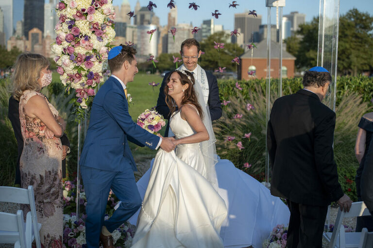 bride and groom during a Jewish wedding ceremony at Liberty House in Jersey City