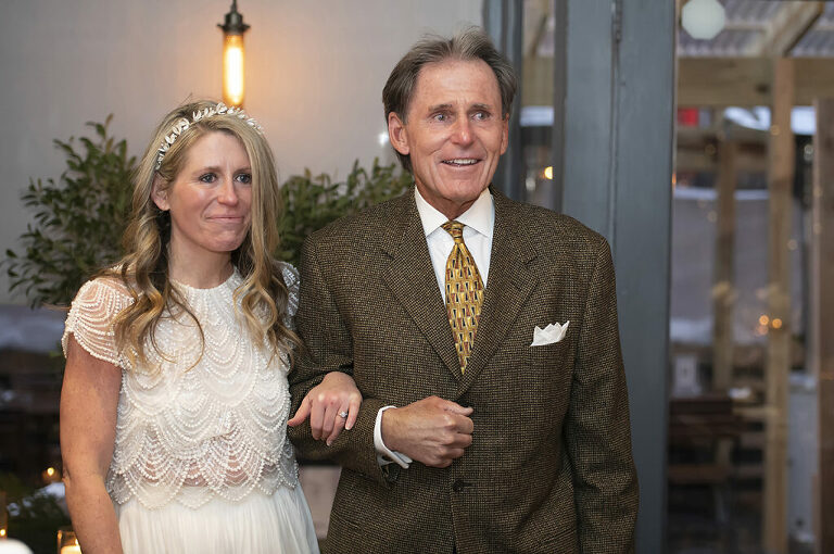 bride and her dad at wedding ceremony at Anthony David's in Hoboken