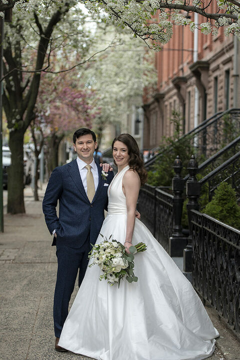 Hoboken wedding couple smiling for a portrait 
