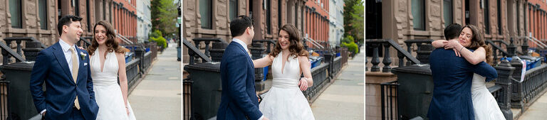 Bride and groom's first look for their Hoboken Waterfront Wedding