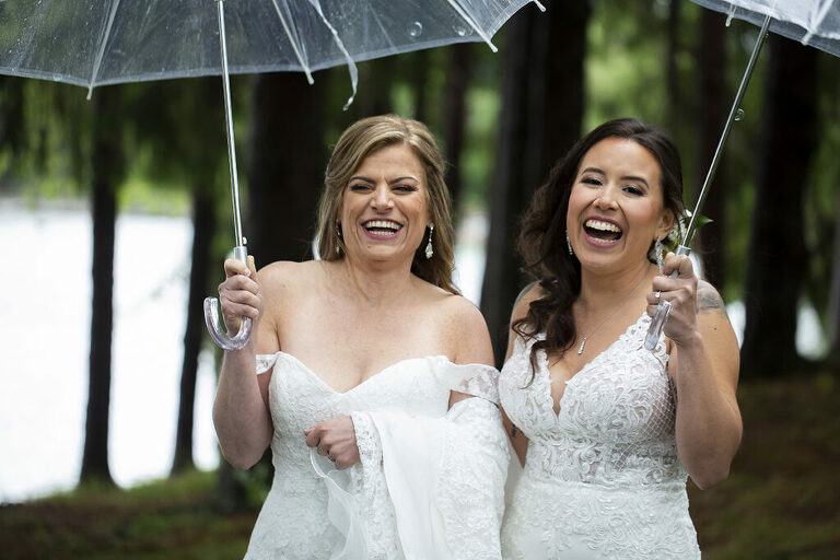 brides on their wedding day at Windows on the Water at Frogbridge. LGBTQ wedding