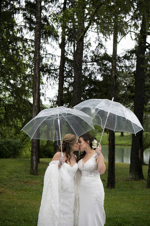 brides on wedding day at Windows on the Water at Frogbridge. LGBTQ wedding