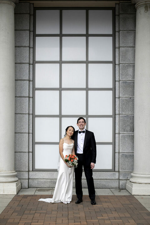 portrait of bride and groom on their wedding day in NYC