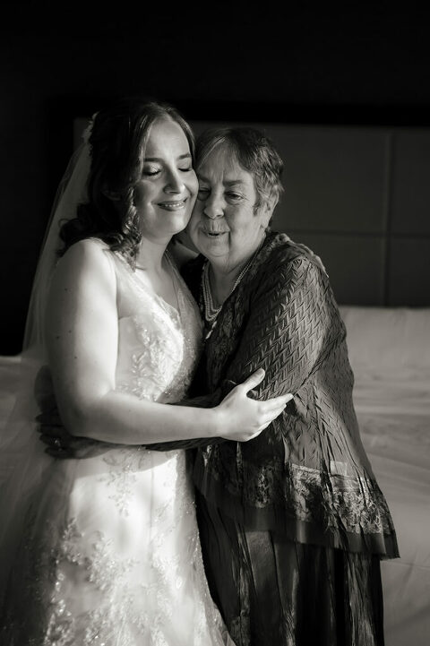 bride and her mom on her intimate wedding day