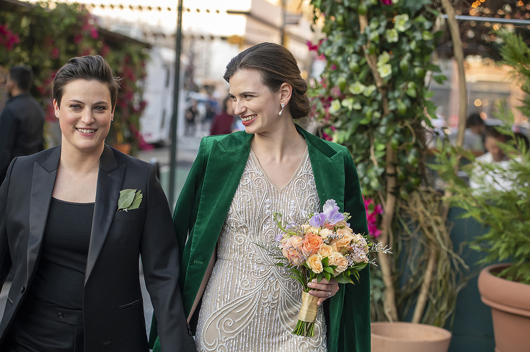 2 brides wedding portraits after their West Village intimate backyard wedding in NYC. LGBTQ wedding