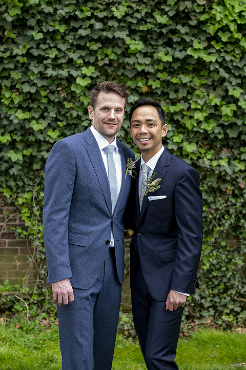 two grooms on wedding day at Liberty Hall Museum
