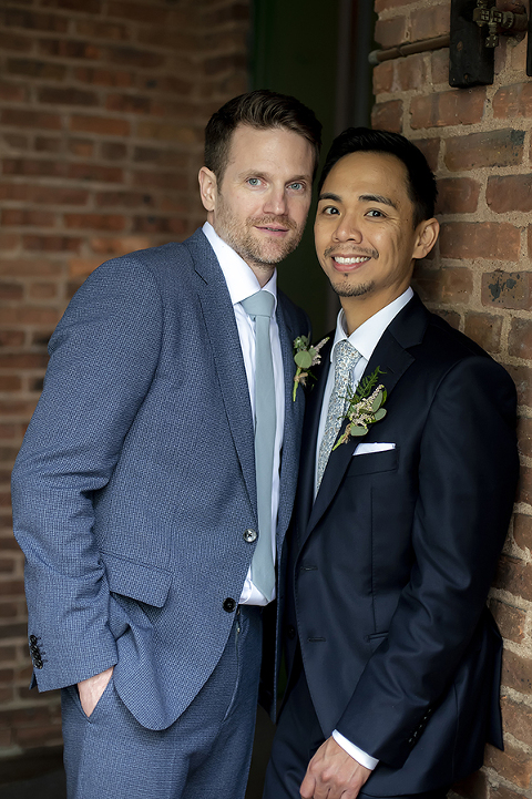 two grooms on wedding day at Liberty Hall Museum