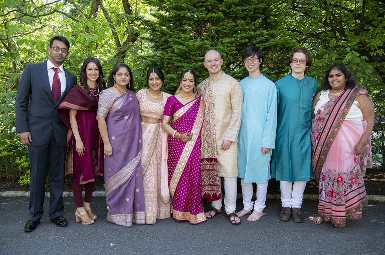 wedding party in saris on wedding day at Glen Ridge Women’s Club