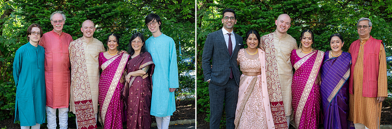 family portraits in saris on wedding day at Glen Ridge Women’s Club