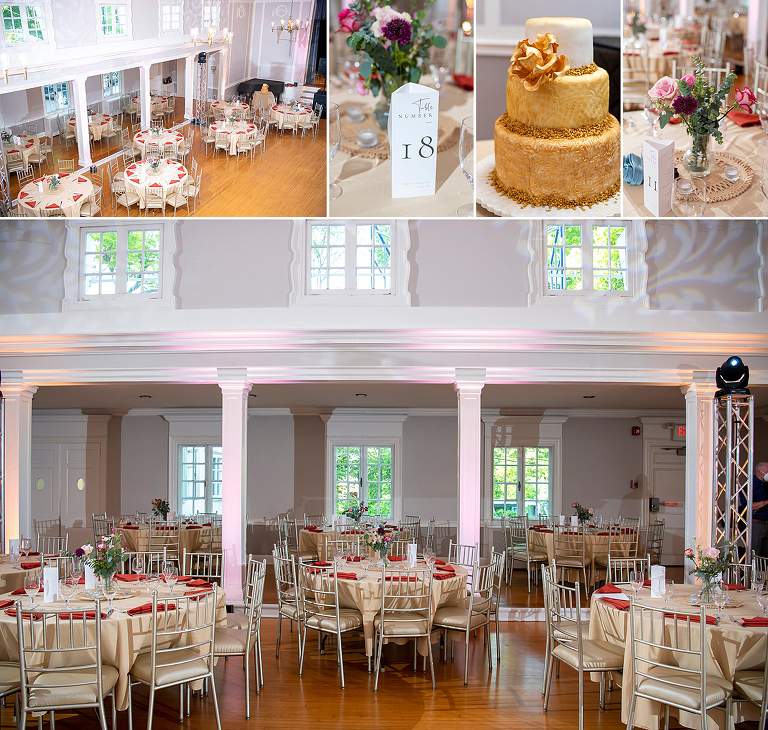 wedding reception decor at Glen Ridge Women’s Club