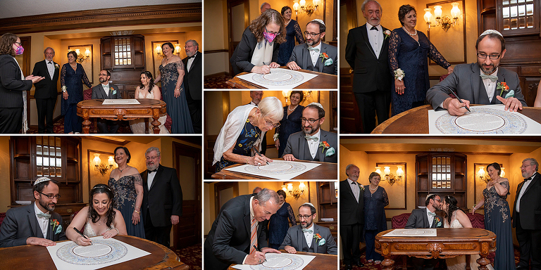 signing of the ketubah before ceremony on wedding day at Conservatory at The Madison Hotel Wedding in Morristown, NJ