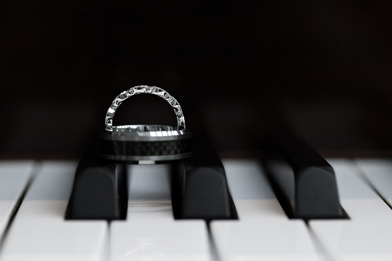 wedding rings on piano at Conservatory at The Madison Hotel Wedding in Morristown, NJ