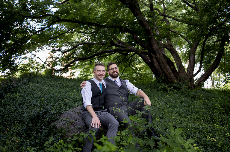 NYC elopement portraits in Central Park. LGBTQ wedding