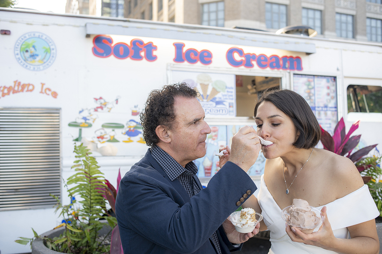 bride and groom stop for ice cream during Jersey City elopement