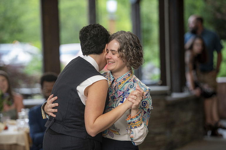 brides' first dance during their wedding reception at Catamount at Emerson Lodge in the Catskills. LGBTQ wedding