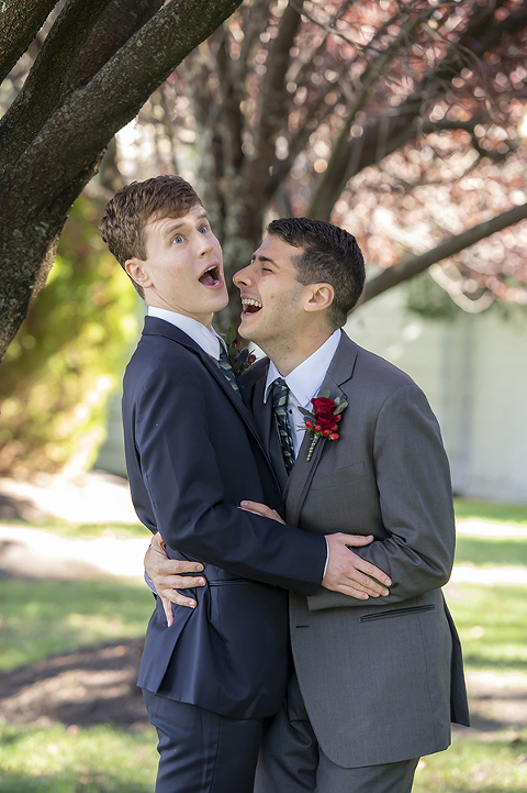 Two grooms on wedding day at The English Manor. LGBTQ wedding