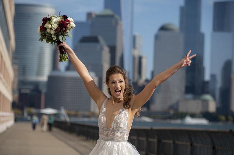 bride on fall wedding at Liberty House in Jersey City