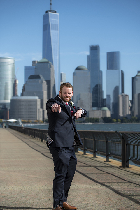groom on fall wedding at Liberty House in Jersey City