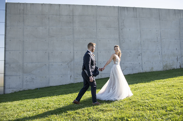 bride and groom on fall wedding day at Liberty House in Jersey City