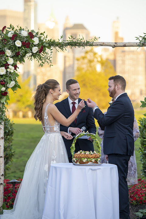 fall wedding ceremony with Ukrainian traditions at Liberty House in Jersey City