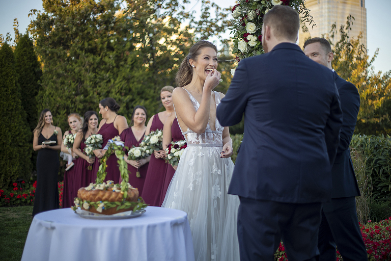 fall wedding ceremony with Ukrainian traditions at Liberty House in Jersey City