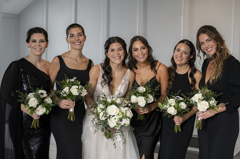 bride and bridesmaids on wedding day at Hudson House in Jersey City