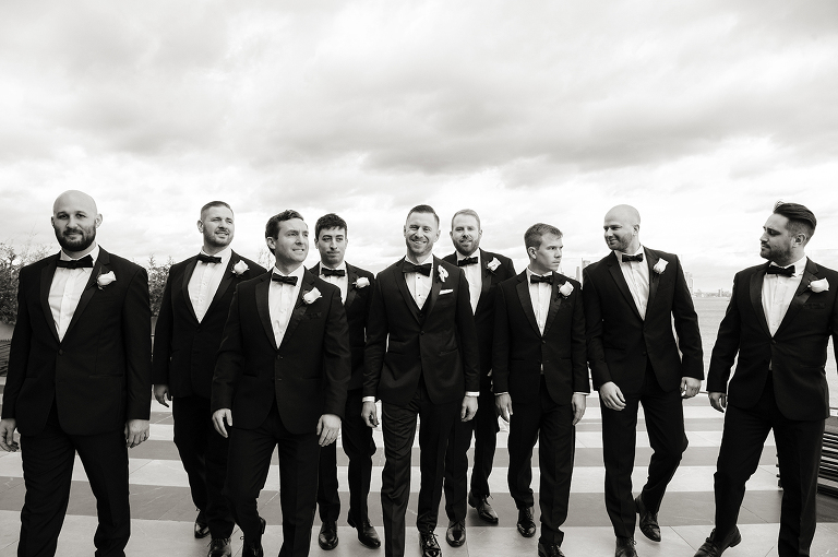 groom and groomsmen on wedding day at Hudson House in Jersey City